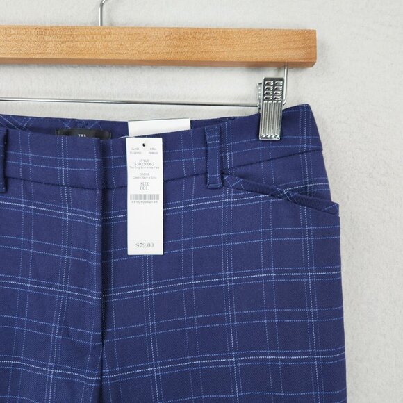 WHBM Pants Womens 00 Long Blue Plaid Curvy Slim Tapered Leg Ankle Trouser NEW - Picture 2 of 16